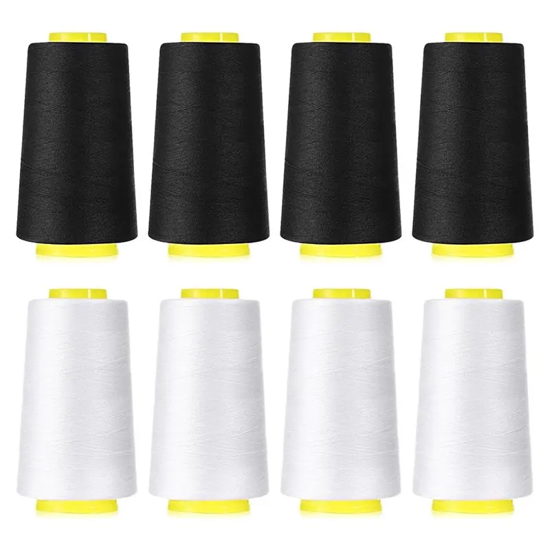 

AB66-For Serger And Sewing Machine Compatible 8Pcs 40S/2 Polyester Sewing Thread, 3000 Yard Spools In Black& White