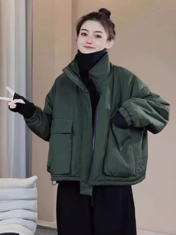 

Elegant Cotton Jacket Women's Loose Casual Stand Collar Zipper Cotton Coat Autumn Winter Workwear Versatile Comfortable Outer...