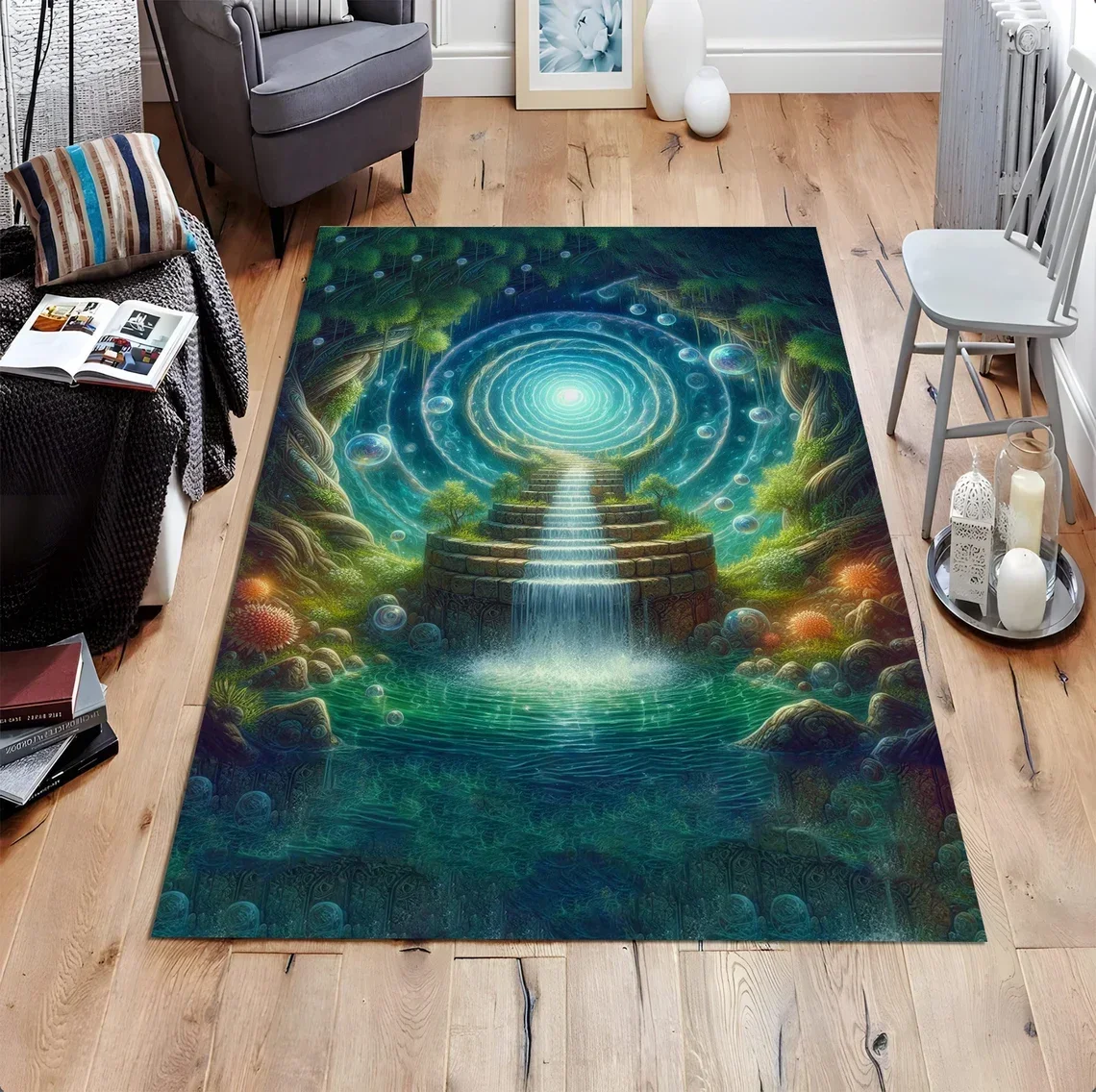 Nature Design Rug, Vortex Rug, Natural Rug, Forest Rug, River Rug, Meditation Rug, Modern Decor Rug, Living Room Carpet