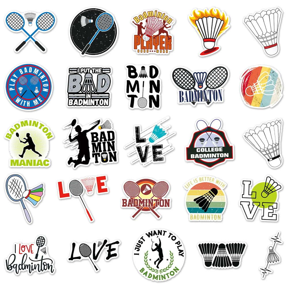 10/30/50PCS Cartoon Badminton Sports Personalized Creative Sticker Suitcase ComputerPhone Skateboard WaterproofSticker Wholesale