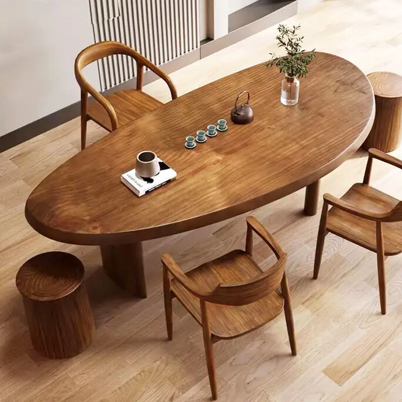 Solid Wood Pine Living Room Tea Table Special-Shaped Rectangular Coffee Table with Curved Design
