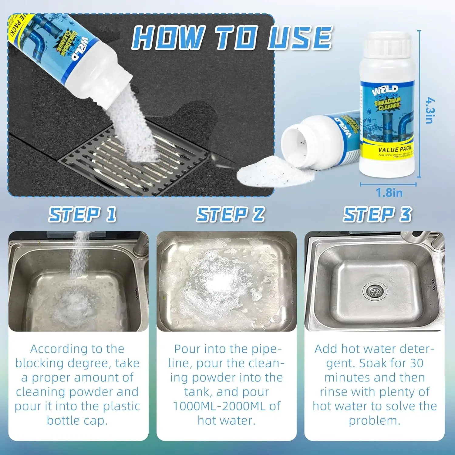 5-Bottle Set Powerful Kitchen & Toilet Sink Drain Cleaner Dredging Agent Fast-Acting Sewer Deodorant Cleaning Tool