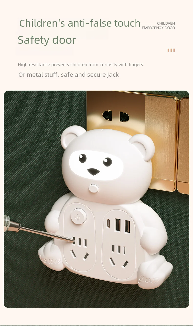 New Creative Cartoon Panda Power Converter Plug Student Dormitory Multi-side Plug Small Night Light Usb Charging Convenient