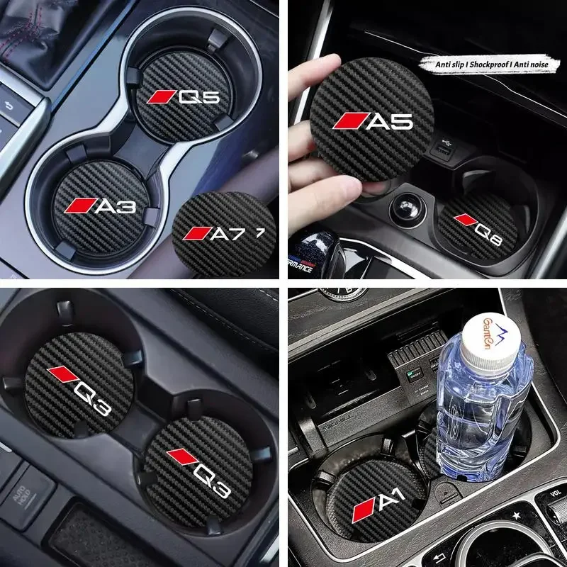 2Pcs Leather Non-Slip Cup Holder Mat For A1 A3 A4 A5 A6 A7 A8 RS3 RS4 Q2 Q3 Q5 Q7 Q8 Water Cup Coaster Interior Mod Parts