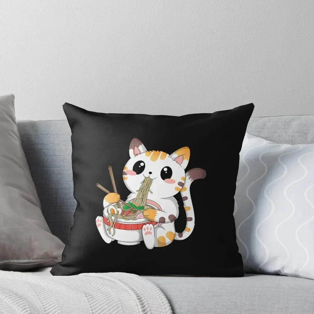 Cute Kawaii Cat Ramen Noodles Anime Neko Japanese Aesthetic Throw Pillow Pillowcase Cushion Cushion Cover Couch Cushions pillow