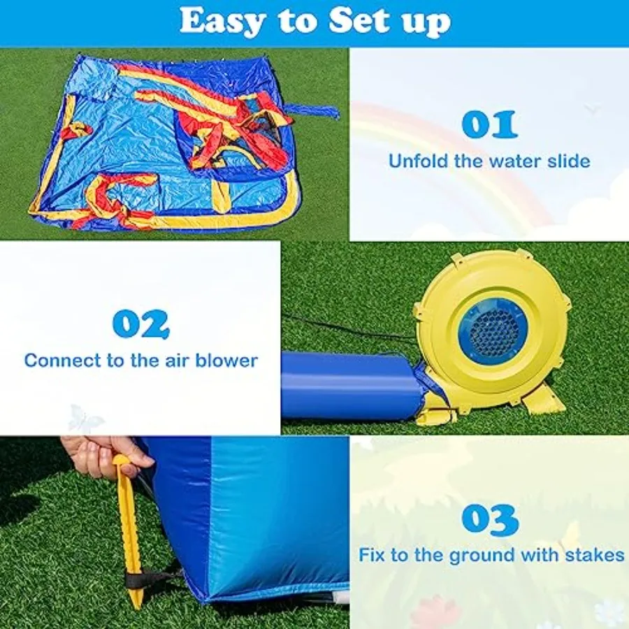 Outdoor inflatable water slide park for backyard use PVC material blue and yellow color 8-in-1 design with dual slides splash p view 6