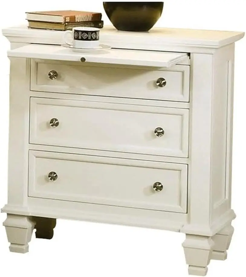 

BOWERY HILL 3-Drawer Coastal Wood Nightstand in White/Silver