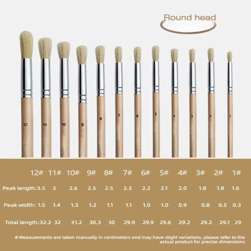 12 Pig Bristle Wooden Rod Brush Set Art Flat/Round Head Brushes Student Color Painting Water Powder Oil Art Supplies