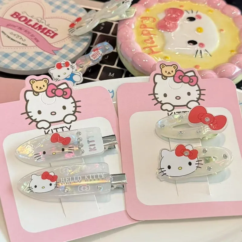 Jepit Rambut Pita Kucing Katie Berhiaskan Rhinestone yang Lucu, Jepit Poni untuk Gadis Manis, Jepit Bebek yang Modis dan Mewah Grosir