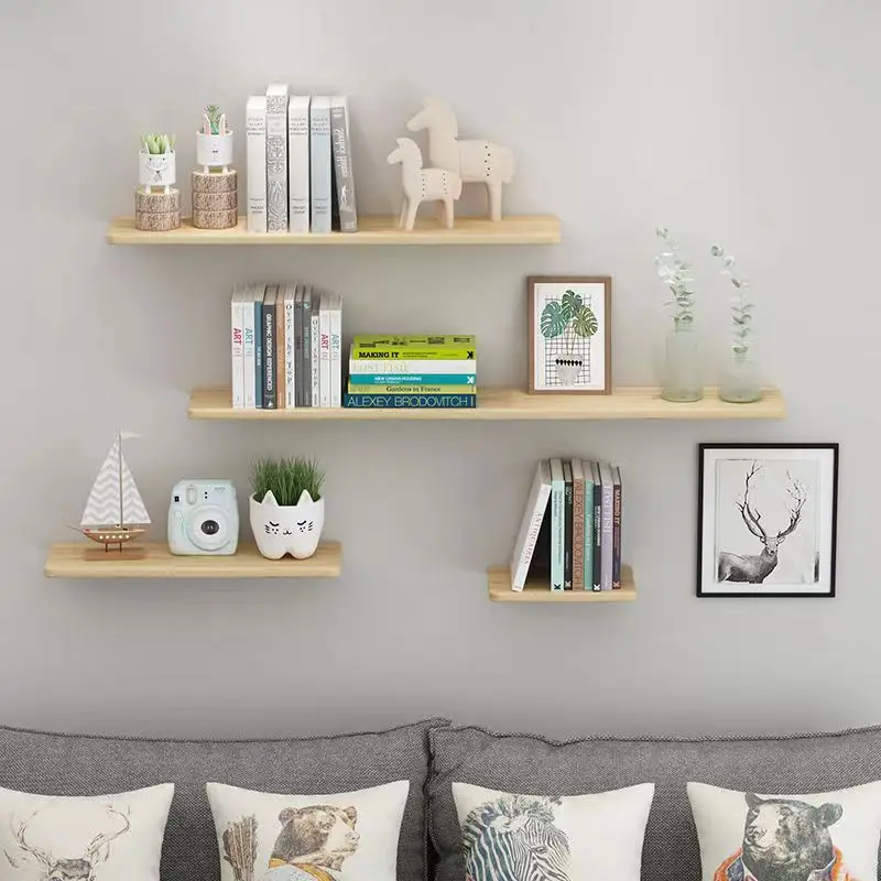 A Whole Pine Board Storage Shelf Wall Mounted Perforated Hidden Bracket Storage Shelf For Wall Storage And Decoration