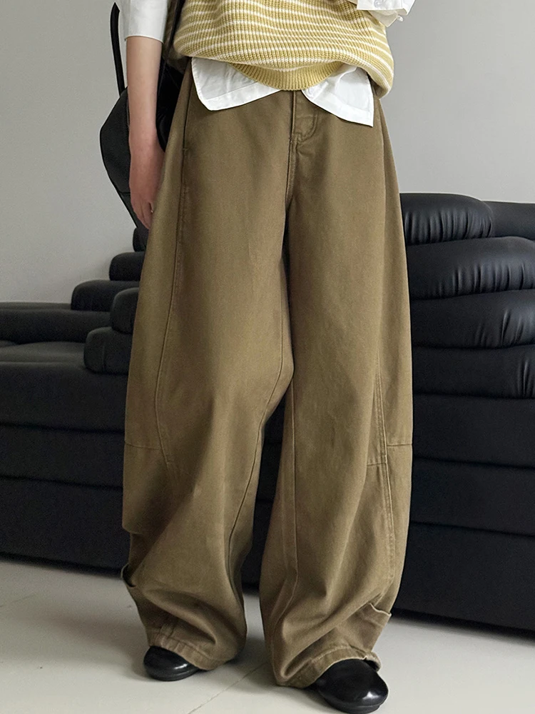 YERMORA High Waist Khaki Pocket Denim Vintage Wide Leg Pants For Women Loose New Trousers Fashion Tide Spring Autumn 2026