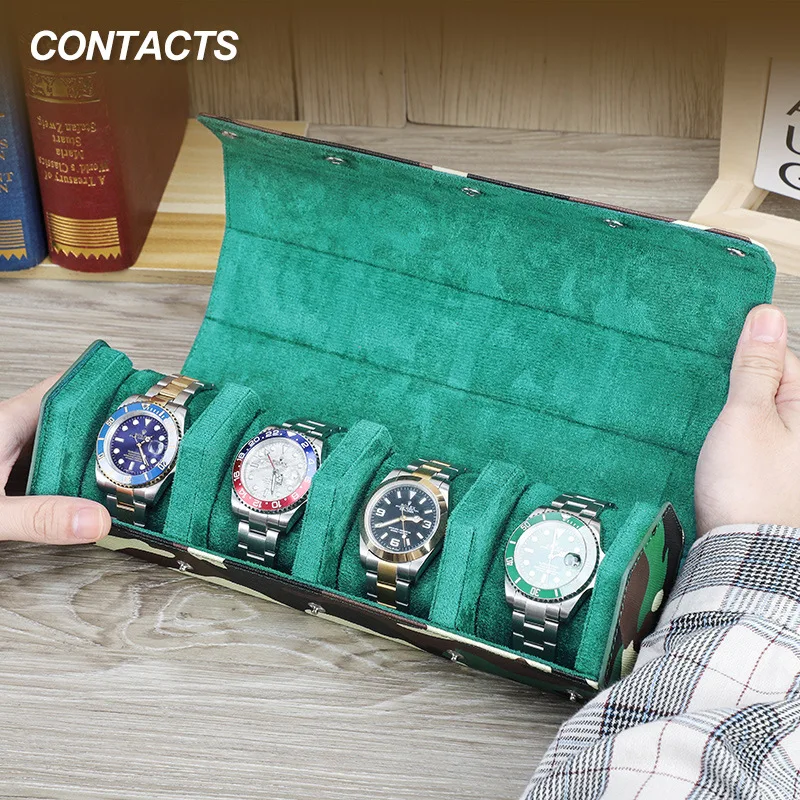 

Exquisite Green Genuine Leather Hexagon Watch Display Case 3 Slots Watches Roll Box Storage Organizer Holder