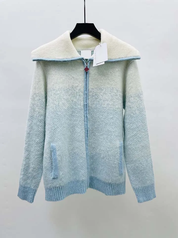 

2026 Best Version Casinoblank Mohair Blended Gradient Blue Women Men Sweater Jacket Coat Oversized Men Zip-up Men Wools Jacket