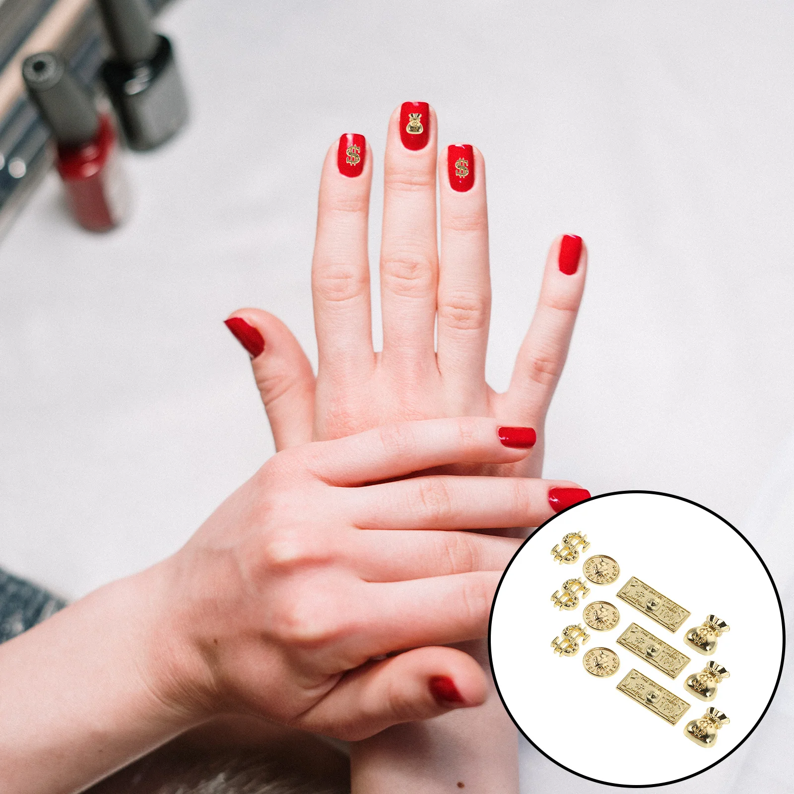 

200Pcs Nail Charms Set Assorted Gold Metal Money Bag Dollar Coin Nail Art Accessories DIY Decoration Money Decor for Nails