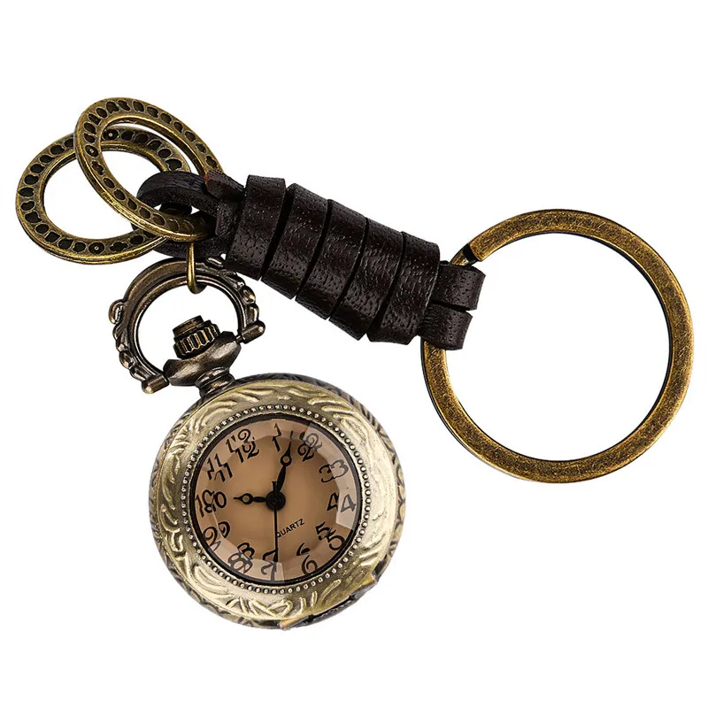 Orologio da taschino con numeri arabi in vetro trasparente di piccole dimensioni, orologio da taschino con display analogico al quarzo unisex, portachiavi con ciondolo