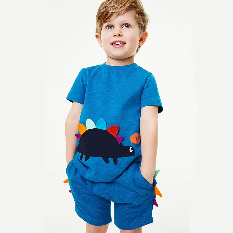 Little maven 2024 Baby Boys Clothes Sets Cartoon Casual Tops and Pant with Dinosaur Blue Cotton Soft and Comfort for Kids