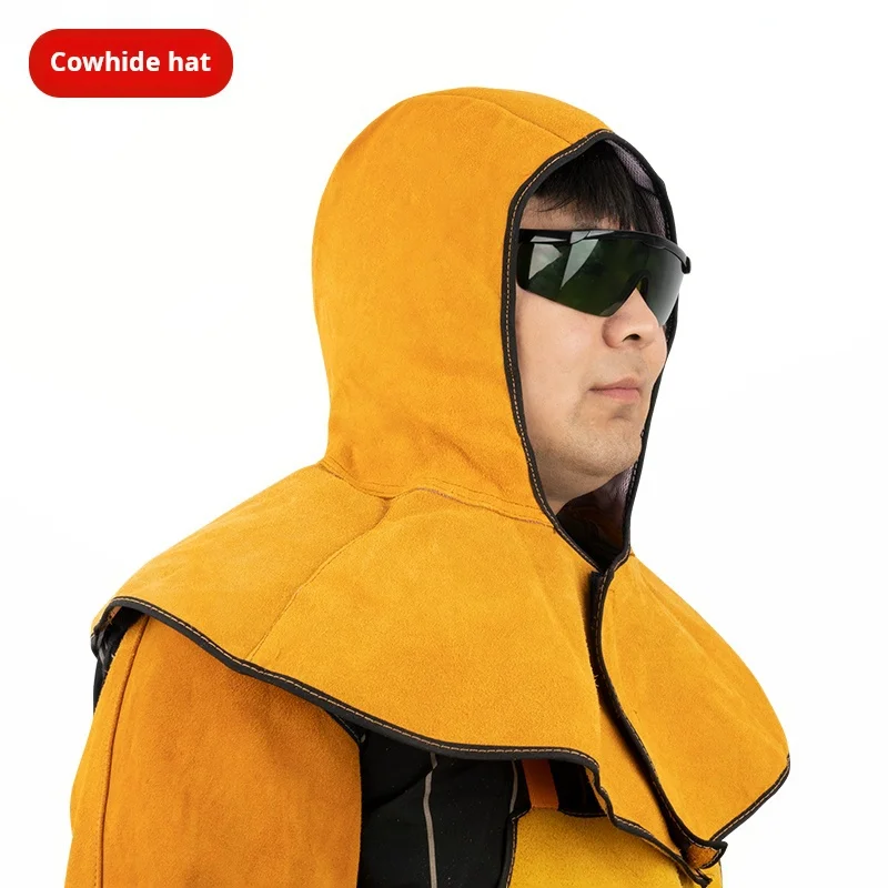 Equipamento de proteção para soldador, capas para pés de couro, xales resistentes ao calor, chapéus, roupas de trabalho de soldagem, aventais, roupas de soldagem