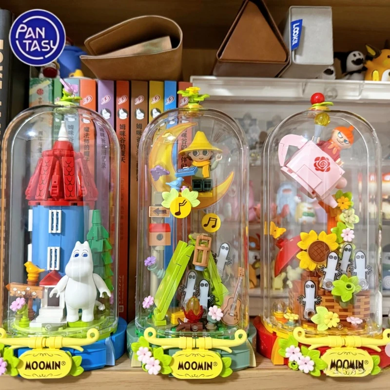 Pantasy Cute Moomin Building Blocks Wonderland Series Snufkin House Assembly Transparent Dustproof Toy Model Decoration Gift