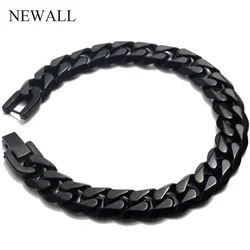 Stainless Steel Folding Buckle Men Bracelet Cuban Link Male Jewelry Black Retro Punk Handy Accessory Wholesale Dropshipping