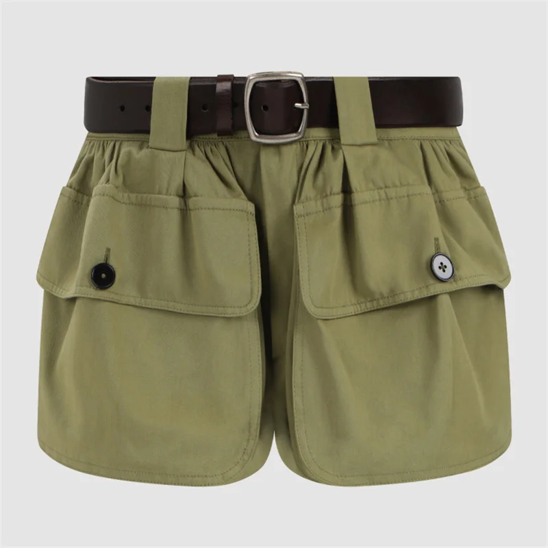 

women's shorts New high waisted slim fit mini pants for summer 2026 pure cotton denim shorts Belt decoration casual shorts y2k