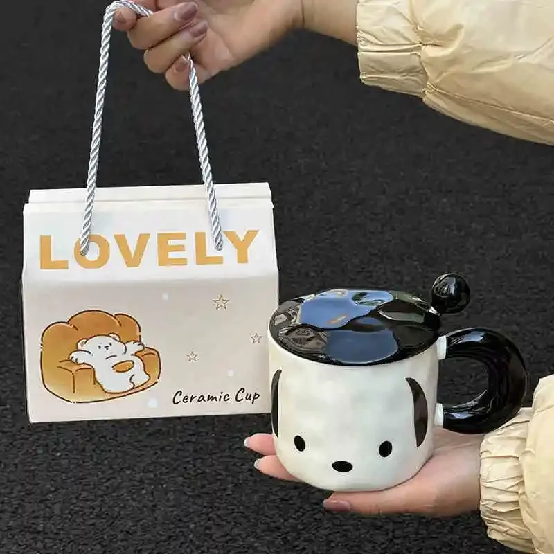 

Sanrio Kawaii Pochacco Ceramic Mug Anime Cartoon Sweet Fashion Exquisite Ins Style Practical Gift Water Cups with Lid and Spoon