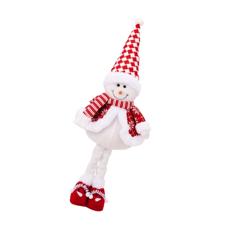 KX4B Navidad Santa muñeco nieve ciervo pie muñecos peluche estatuilla retráctil pierna larga juguete