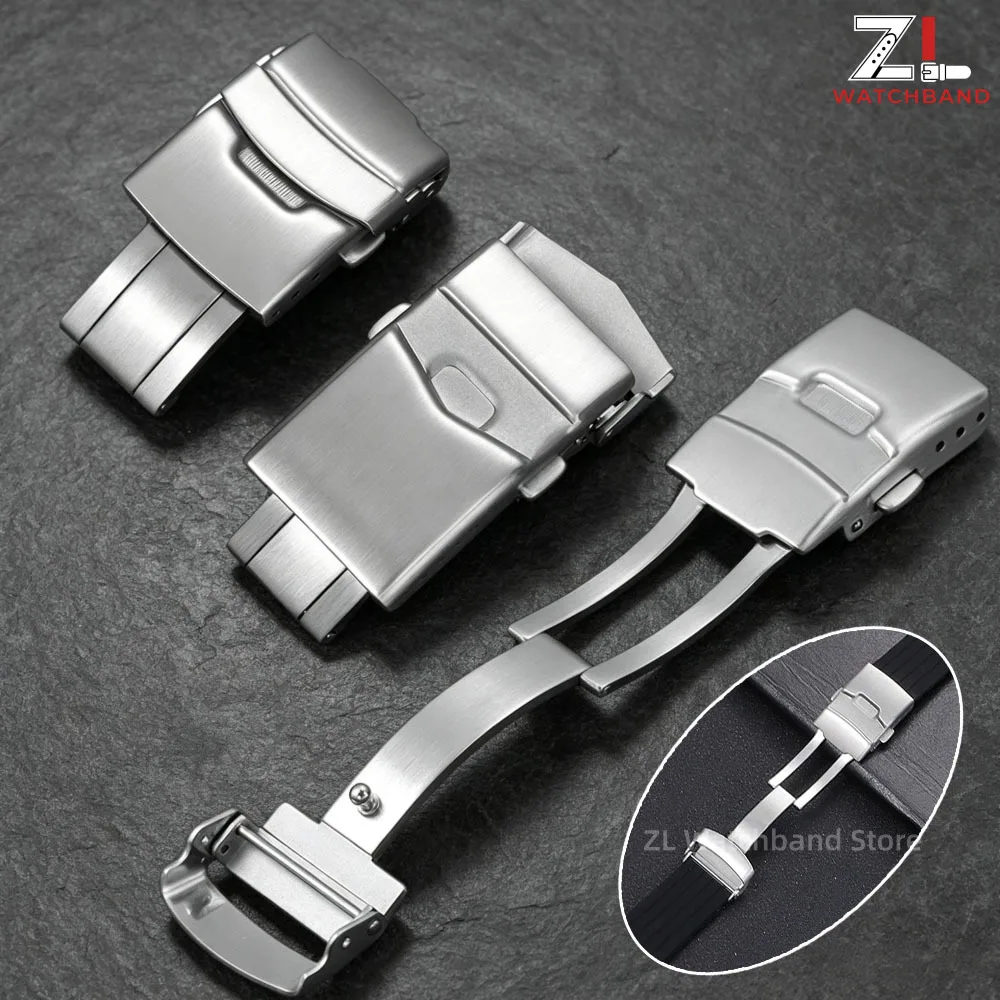 Stainless Steel Watch Buckle 18mm 20mm 22mm 24mm Silver Folding Metal Clasp for Leather Metal Silicone Strap Watch Accessories