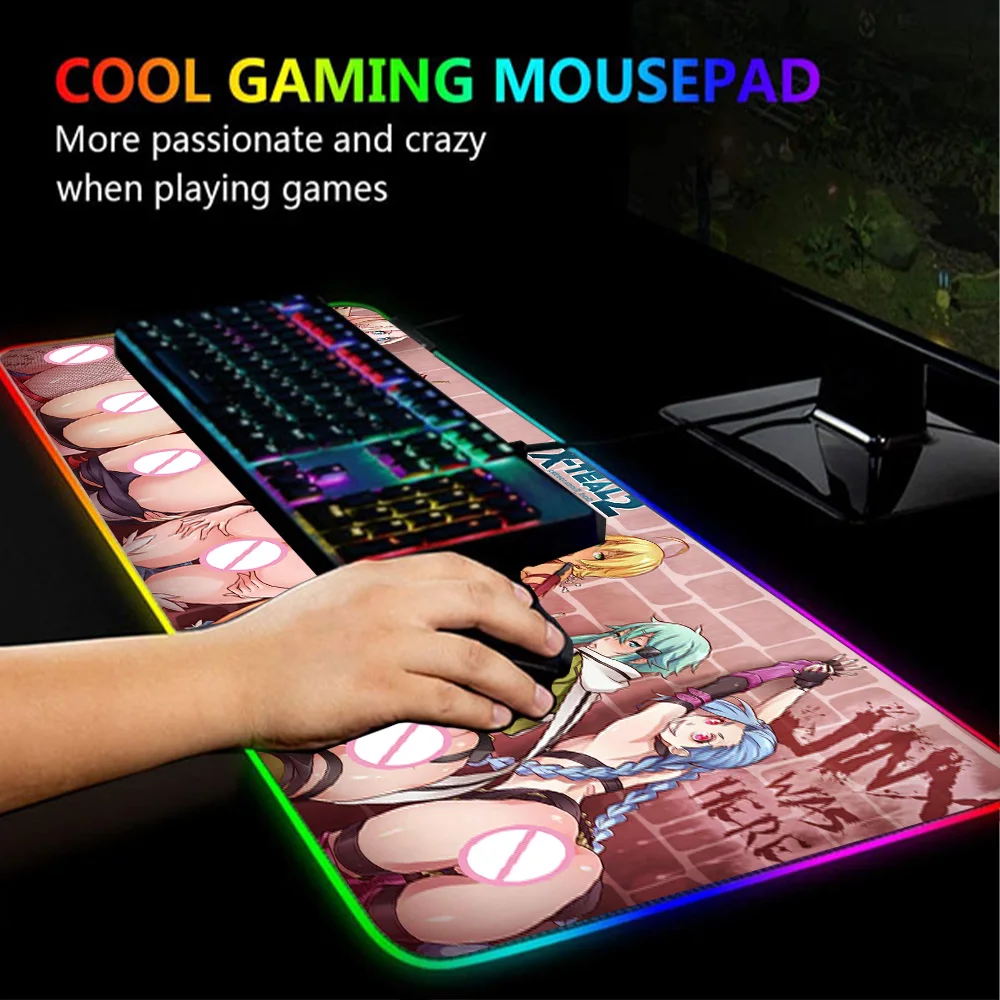 Hip Mouse Pad Luminous Uncensored Hentai Big Ass Mausepad Nsfw Lewd Girl Sex Large Adult Anime Butt Mousepad RGB LED Anime Light