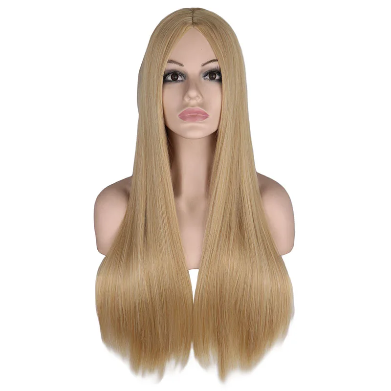 Long Straight Mixed Blonde Long Straight Golden Wig Synthetic Wig Anime Cosplay Wig For Halloween Cosplay Party