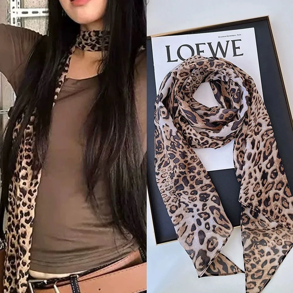 

2025 headband accessory series brown scarf printed with polka dot silk scarf fashion Korean version long strip decoration new st