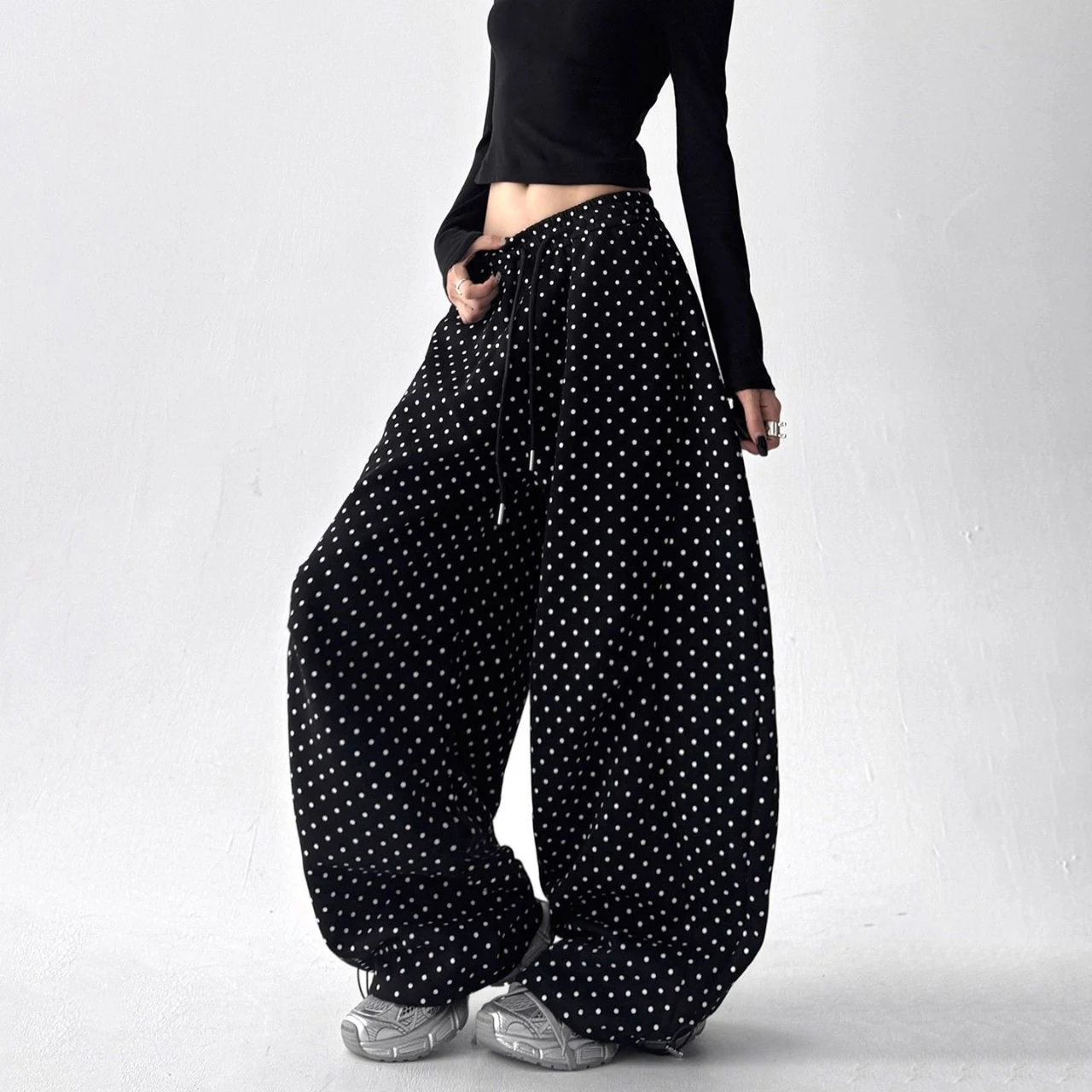 

2025 autumn new American retro polka dot printed women's straight leg sweatpants millennial hot girl trendy casual pants