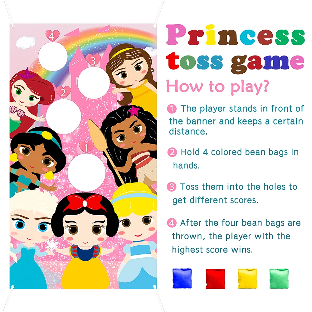 5Pcs Princess Toss Game Flag Set Fabric Hanging Banner Anime Theme Flag Child Favor for Theme Party Birthday Family Gathering