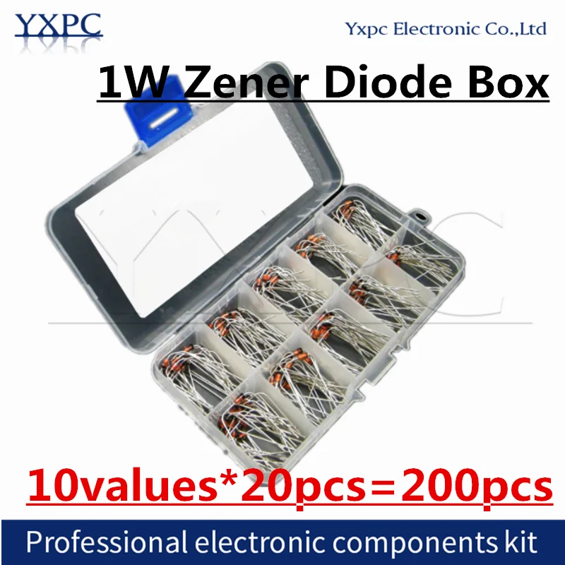 

10Values*20pcs=200pcs 1W Zener Diode Assortment diy kit Electronic set pack 3.3V 3.6V 3.9V 4.3V 4.7V 5.1V 5.6V 6.2V 6.8V 7.5V