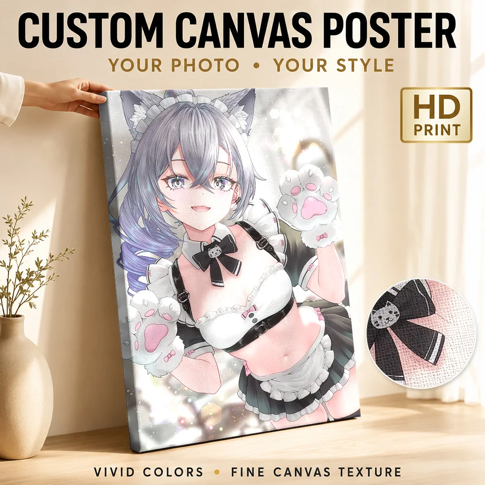Honkai Star Rail Silver Wolf Framed Canvas Poster Custom Photo Funny Animal Wall Art for Kids Room Bedroom Decor Ready to Hang