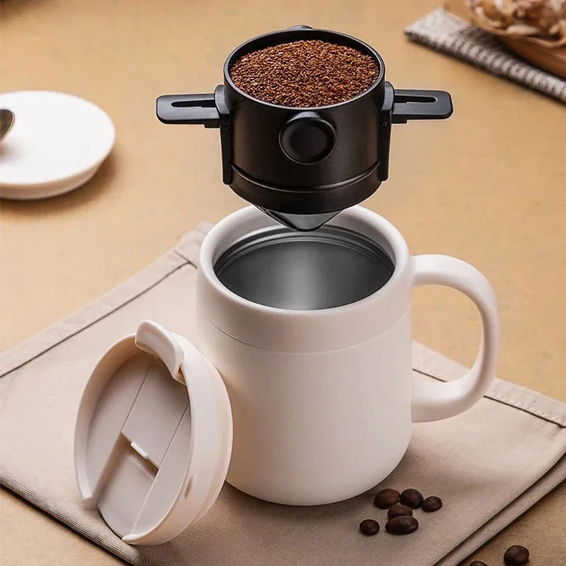 Portable Stainless Steel Pour Over Coffee Filter - Perfect for Camping, Travel & Office - Serve 1-2 Cups - Reusable Cone