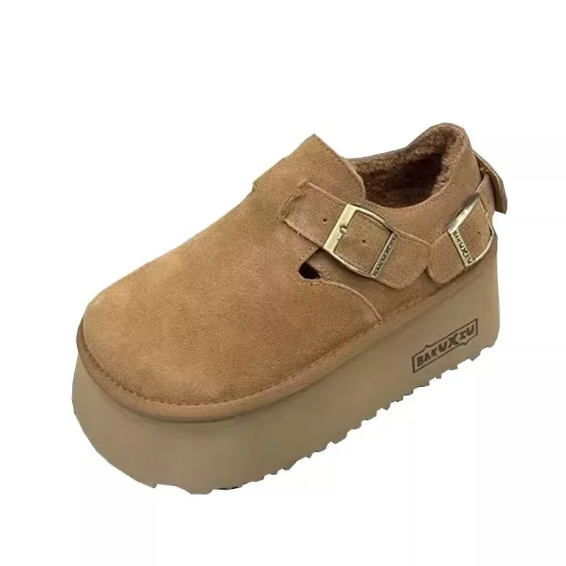 أحذية الثلوج النسائية جولة اصبع القدم مبطنة بالصوف سميكة القاع أحذية منصة المطاط وحيد الصيف عارضة بلون الأحذية الكبار #5