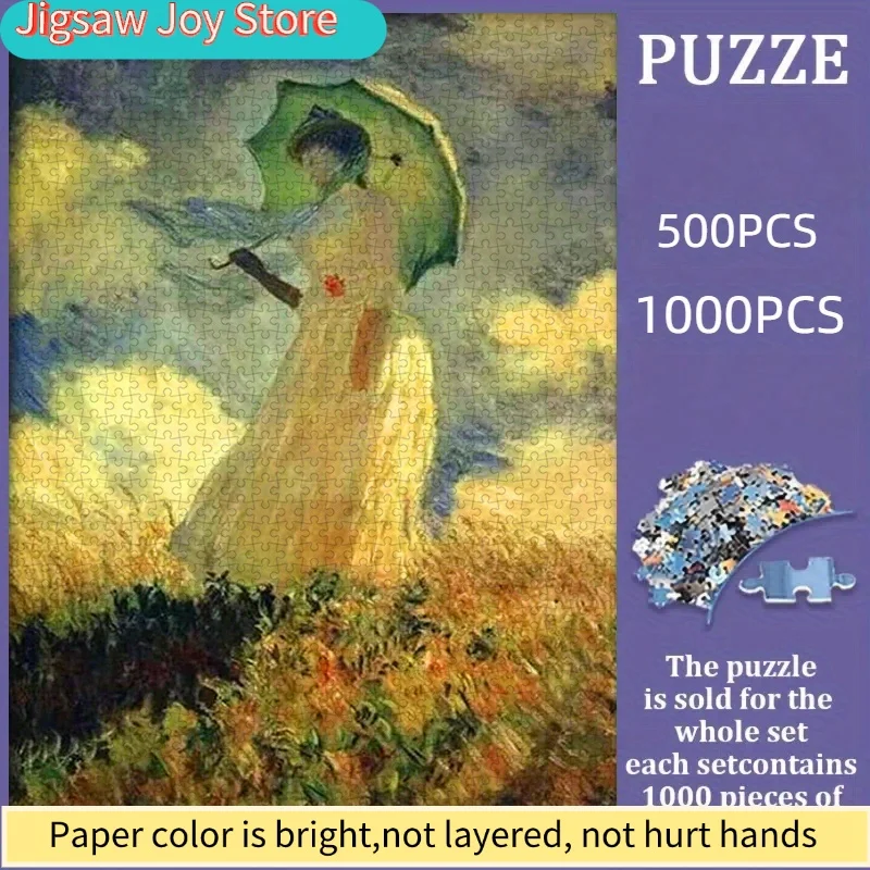 

Пазл 500/1000 деталей, DIY бумажный пазл, пазл в стиле пасторальной живописи Моне «Женщина с зонтом», пазл для взрослых, подходит для дома