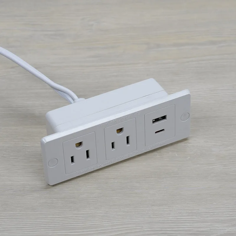 15A US Hidden Table Embedded Socket 2 outlets with USB Type C PD20W 2500W White Black Power Strip Furniture Sofa office Sockets