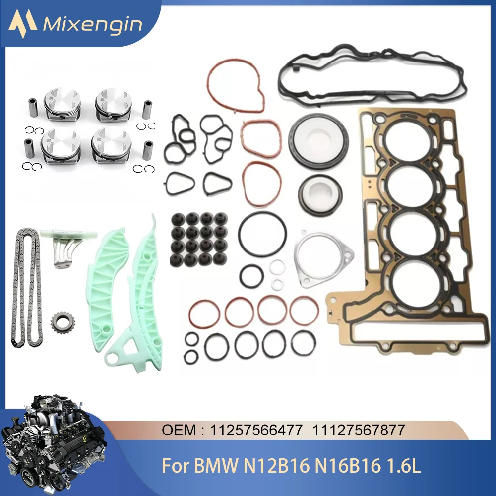 Engine Parts Cylinder Head Gasket & Piston Timing Chain Kit For BMW Mini 1.6L GAS N12 N16 2007-2016 R55 R56 R57 R58 R59 R60 R61