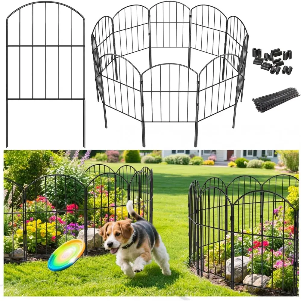 Decorative Outdoor Garden Fence, 10.5ft Long x 24in High, Rust-Resistant Metal Barrier, Black for Yard, Patio, Lawn, 10 Sections