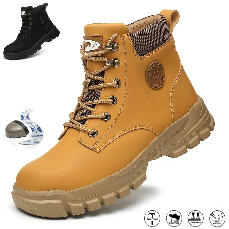 Mens  Steel Toe Safety Boots - High Top, Puncture-Resistant, Anti-Slip, Lace-Up Durability - Built for Industrial & Construction