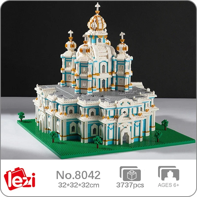 Lezi 8042 architektura świata Smolny klasztor katedra kościół Model Mini diamentowe klocki cegły zabawki do budowania dla dzieci bez pudełka