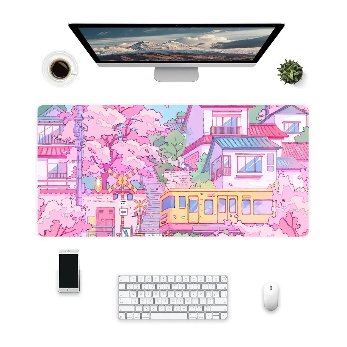 

Нескользящий резиновый коврик для стола Tokyo Train Pink Cherry Blossom Abstract Art для творческих профессионалов