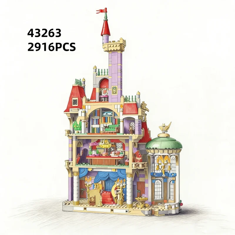 

43263 Beauty and the Beast Princess Castle Decoration Model Gift 2916Pcs Brick Children's Educational Toy