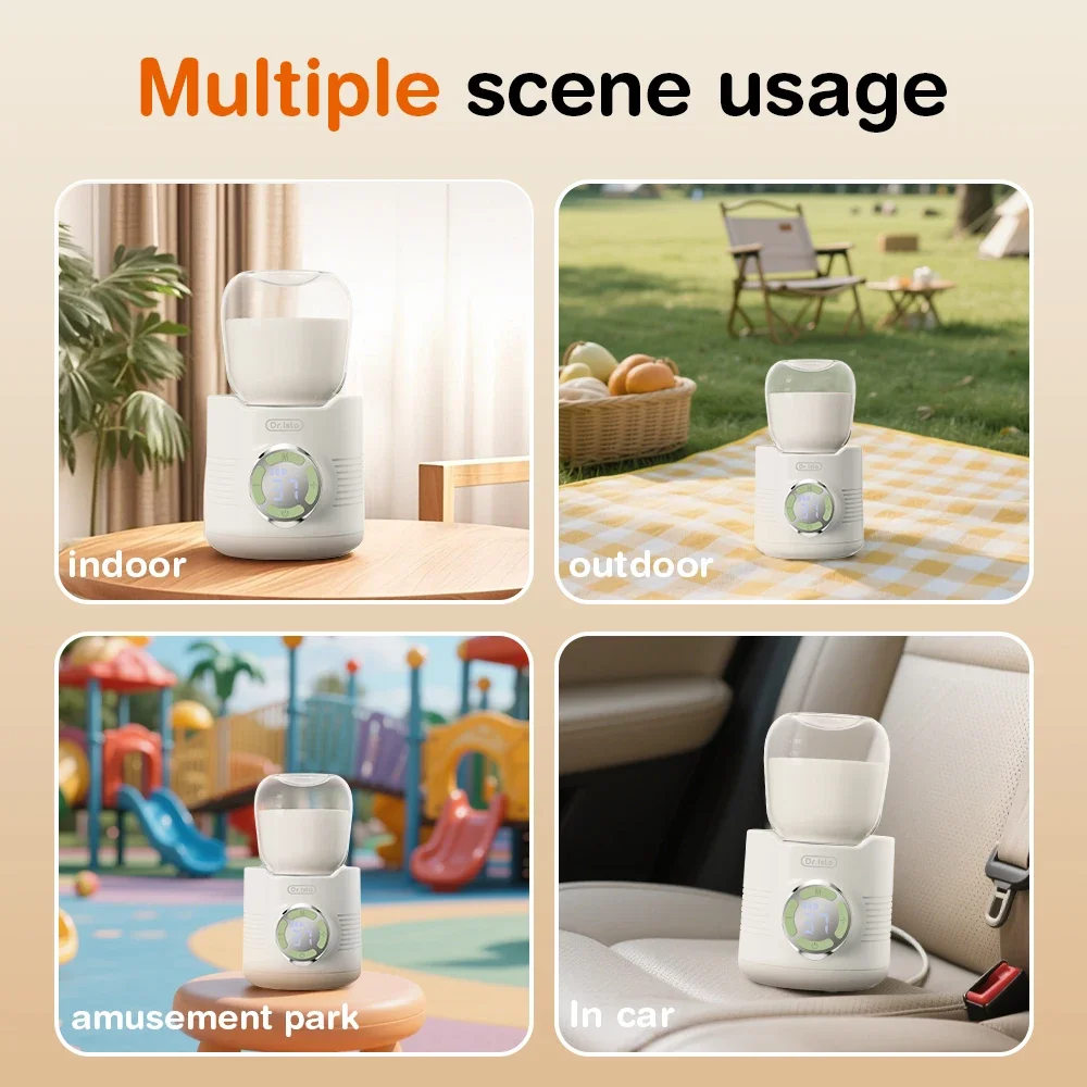 Calentador de leche portátil para bebé, calentador de biberones con pantalla LED para viajes al aire libre con prevención de quemaduras en seco, accesorio de alimentación de bebé