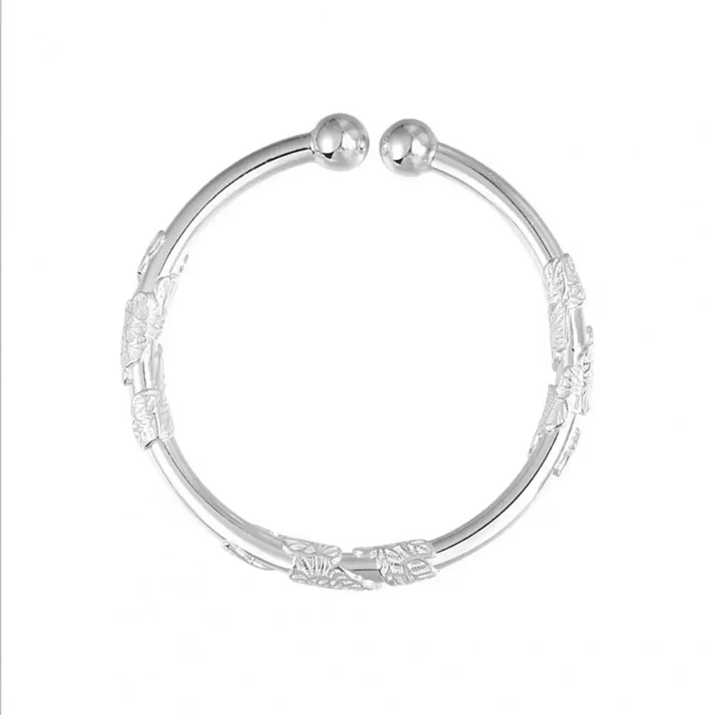 Women Bracelet Adjustable Women’s Floral Embossed Bangle Bracelet Polished Alloy Ethnic Style Wrist Jewelry Elegant Everyday