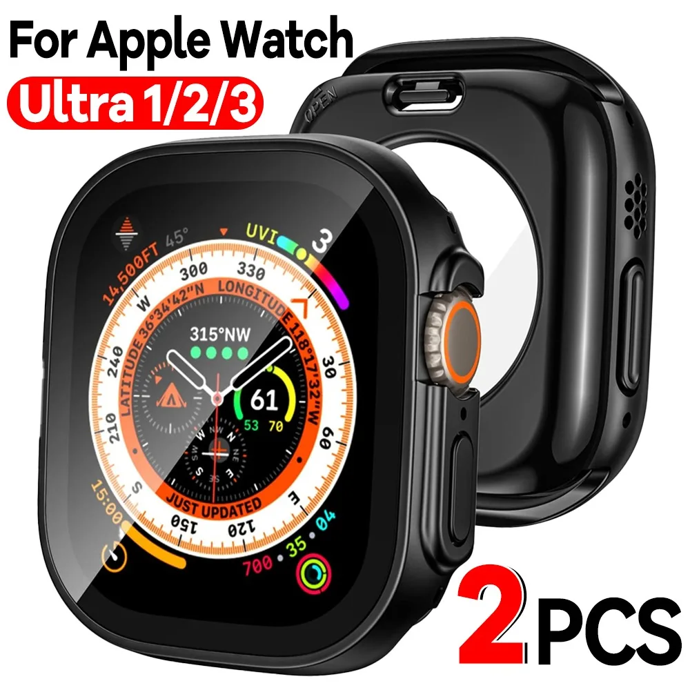 

1-2 шт. чехлы из ТПУ с защитной пленкой для экрана Apple Watch Ultra 3/2/1 49 мм, защитный чехол с полным покрытием для IWatch Ultra 1 2 3
