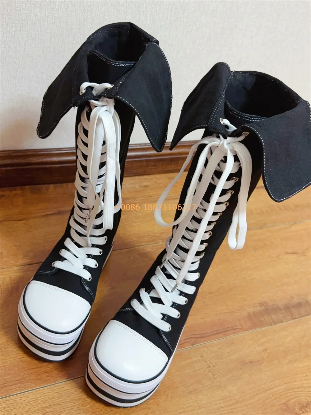 Fashion Ladies Thick Sole Canvas Boots Autumn Winter New Round Toe Cross-Strap Street Punk Rock Boots Party Casual 34-42 Boots