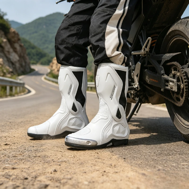JG.WOLVES Motorcycle Riding Waterproof Non-slip Locomotive Boots Shoes Universal Breathable Knight Lightweight Motorcycle Boots