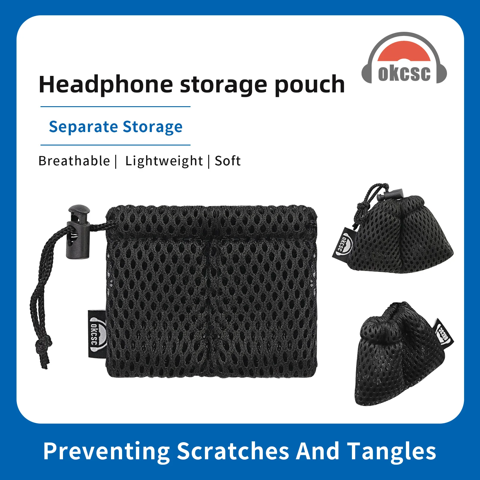 OKCSC Mesh Braided Earphone Storage Bag Portable breathable and Moisture-proof Storage Bag for Wired Earphones/Memory Card